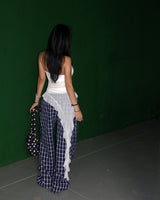 Checked around wide pants