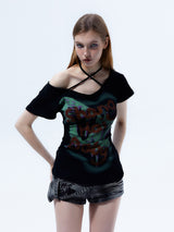 Emoha バタフライスリーブ半袖Tシャツ