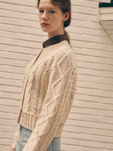 WOOL BLENDED CABLE CARDIGAN IVORY