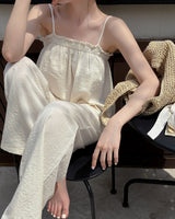 Bean linen blouse & pants & tie set