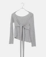 エビンリボンアンバランスレイヤードワンオフショルダー長袖Tシャツ
