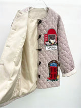 Kitsch look Embroidered Patch Quilted Duffle Coat