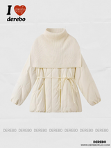 Neck warmer scarf layered half-down jacket