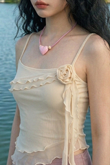 ROSE DRAPE MESH CAMISOLE (IVORY, BLACK 2COLORS!)