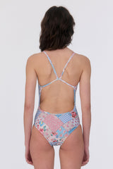 [Bohemian Patchwork_sky blue] V-Back One Piece Swimsuit