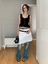 lace punching unneck sleeveless blouse