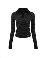 Polo long sleeve Stripe Black