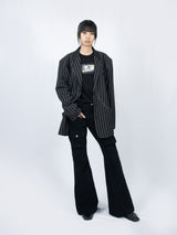 Circle Leather Patch Blazer (Black Stripe)