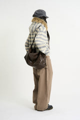 Stripe fur crop hood zip-up