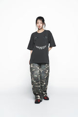 25SS ダメージウォッシュドワイドカーゴパンツ カモ