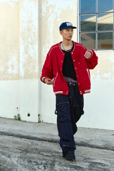 LINE STUD BASEBALL JACKET - RED