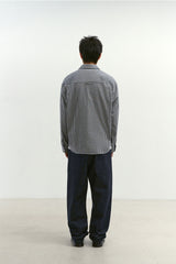 Natural High Waist Baggy Fit Selvedge Denim Pants(Navy)