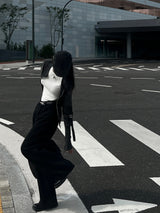 Y2K Back Point X Strap Bijo Wide Loose Fit Denim Long Pants (Black)