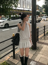 アトリエ ドット フリル ホルター フレア ミニ ドレス