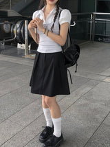 ミンダムフェイク重ね着風シャーリングビスチェパフシャツ