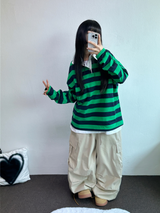 ヘビールーズフィットツーピンタックバルーンパンツ 💚🧸🖤3カラー