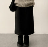 Roen Fleece unbalanced side slit H-line long skirt