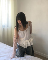 ケダフリルレイヤードレイヤードノースリーブワンピース