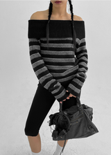 [MADE] Ant Stripe Off-Shoulder Knit