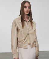 CLASSIC BLOUSON LEATHER JACKET_BEIGE