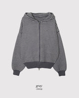 ミューズボーダーパターンルーズニット2WAYフードジップアップ (2color)