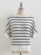 Say Boat-Neck Roll-Up Stripe Knit