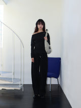 ONE-SHOULDER ELASTIC T (BLACK)