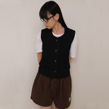 Black Tweed Button Vest