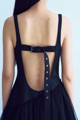 アンバランスバックルバックレスドレス_black