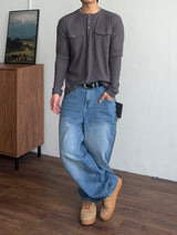Snap Henley Long Sleeve T-Shirt (3color) (No.1010)