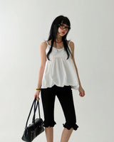 Frill Half-length Ribbed Leggings Pants