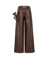 13DE MARZO Bear Lined Leather Pants Brown