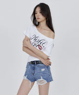 CONY MISFIT KISS GLITTER OFF SHOULDER TEE / WHITE