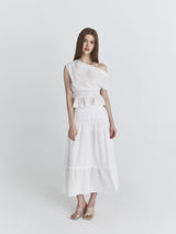 Lace tiered long skirt (Ivory)