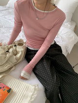 セレナテンセルラウンドネックフォール長袖シースルー長袖Tシャツ 5 colors