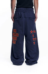 Star Lettering Patch Sweat Pants - Navy