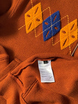 Bouclé Argyle Knit Zip-up Hoodie_Burnt Orange