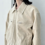 Zip Pocket Slightly Cropped Suede Jacket