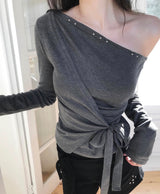devolved unbalanced shoulder studs strap top