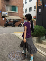 ヘヤ ピンタック フリル ティアード ミディ スカート