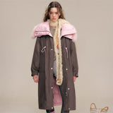 Two-tone Fox Fur Collar Oversized Down Coat