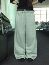 Berun Stripe Color Matching Banding Wide Long Pants