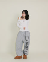 (Napping T-shirt) Euren One Shoulder Ribbon Tie Long-Sleeved Warmer T-Shirt