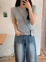 #Wave Point Short Sleeve T-shirt + Sleeveless Set (3color)