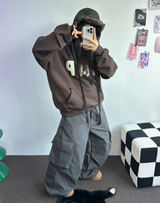 ヒーター❤カーゴオーバーロングバンディングパンツ 🩶🖤🤎💚4COLOR