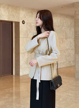 Illy V-neck No Collar Jacket (Belt set)