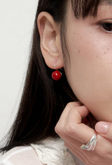 [silver925] red ball hook earring