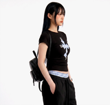 Stretch Cotton Slim Short Sleeve T-shirt Cross Black