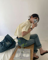 [BELLIDE MADE] Standard semi-cropped short-sleeved shirt & blouse