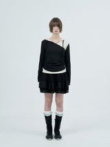 dot wrap layered hoodie / black